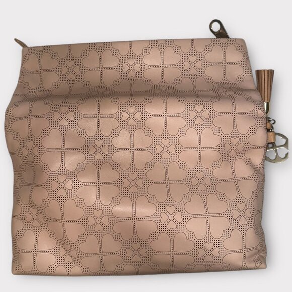 Folli Follie Purse Pink Leather Perforated Heart Etched Folding Clutch Greece - Picture 7 of 11